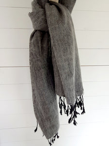 Grey Oversized Blanket Herringbone Weave Scarf