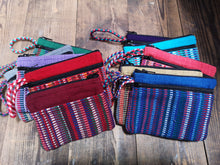 Load image into Gallery viewer, Selection of Unisex Cotton Purses, with 3 pockets two with zip closure.  Suitable for Cash and Cards.  Handmade in Nepal by a fair trade cooperative.  Matching Bags available, makes the perfect gift for someone special.