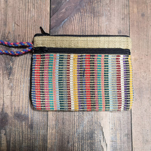 Khaki Purse, suitable for cards and cash, 3 pockets, two with zips.  Handmade in Nepal.