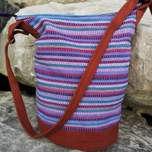 Load image into Gallery viewer, Lilac Cotton Boho Bag Hand-woven in Nepal by a fair trade cooperative.  Matching Purse is available would make a lovely gift for someone special.
