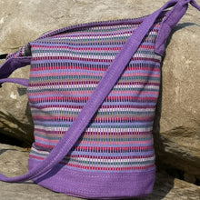 Load image into Gallery viewer, Mauve Cotton Boho Bag Hand-woven in Nepal by a fair trade cooperative.  Matching Purse is available would make a lovely gift for someone special.