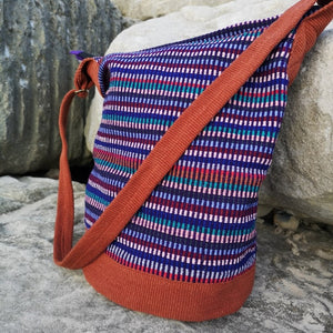 Purple Cotton Boho Bag Hand-woven in Nepal by a fair trade cooperative.  Matching Purse is available would make a lovely gift for someone special.