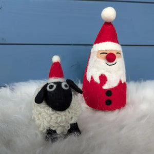 Felted Wool Christmas Sheep with Santa Hat | Handmade & Eco-Friendly Décor