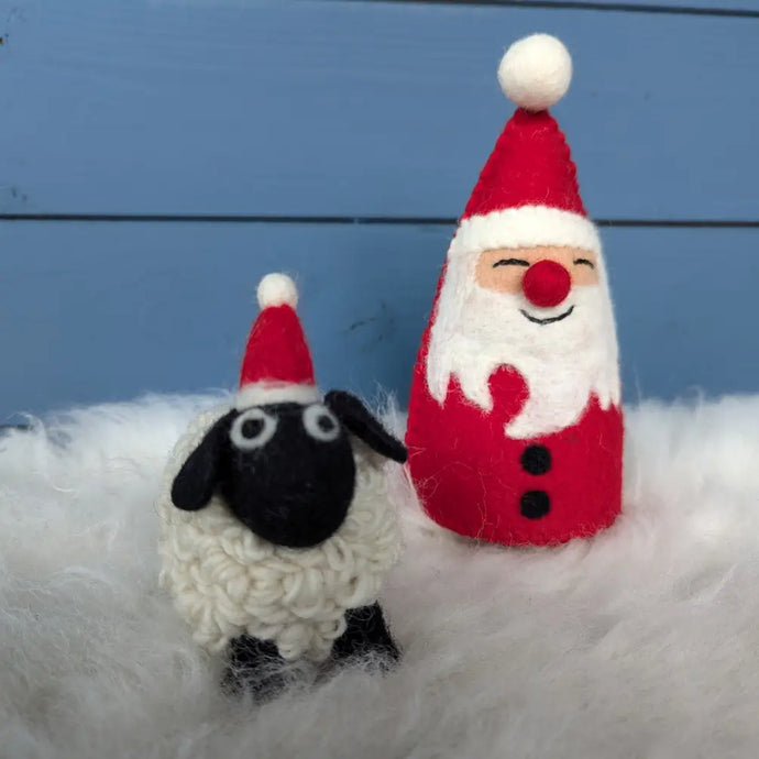 Felted Wool Christmas Sheep with Santa Hat | Handmade & Eco-Friendly Décor