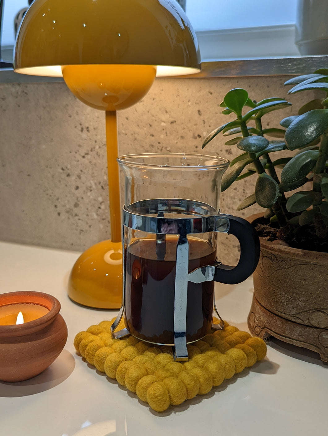 Fun Felt Ball Square Coasters (Small) - Mustard