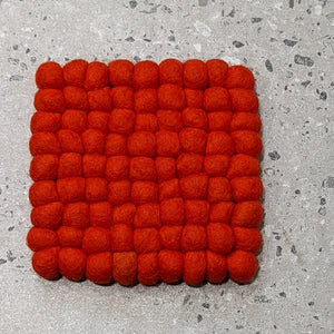 Fun Felt Ball Square Coasters (Small) - Orange