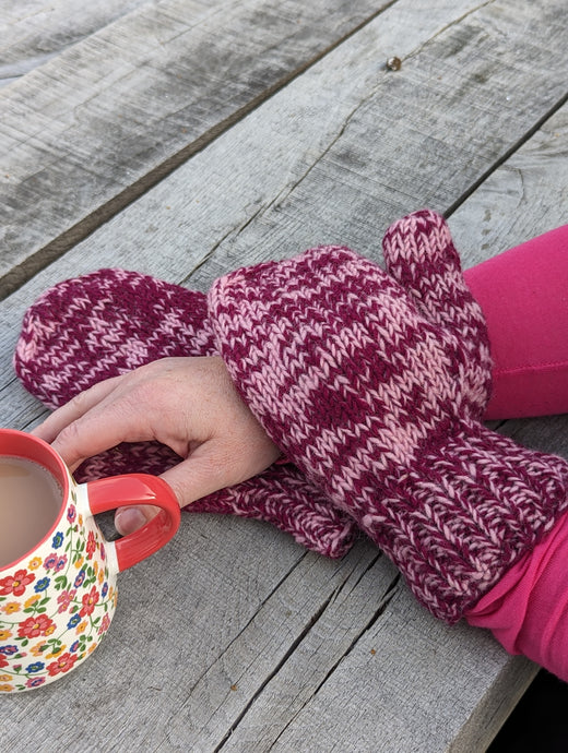 Super Warm Wool Mittens – Hand-Knitted in Nepal, Perfect for Winter - Red/Pink