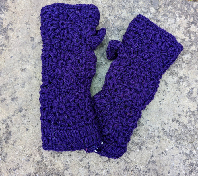 Purple Crocheted Wrist Warmers / Fingerless Mitts