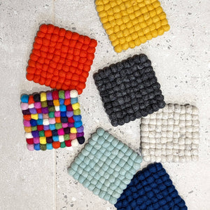 Fun Felt Ball Square Coasters (Small) - Natural