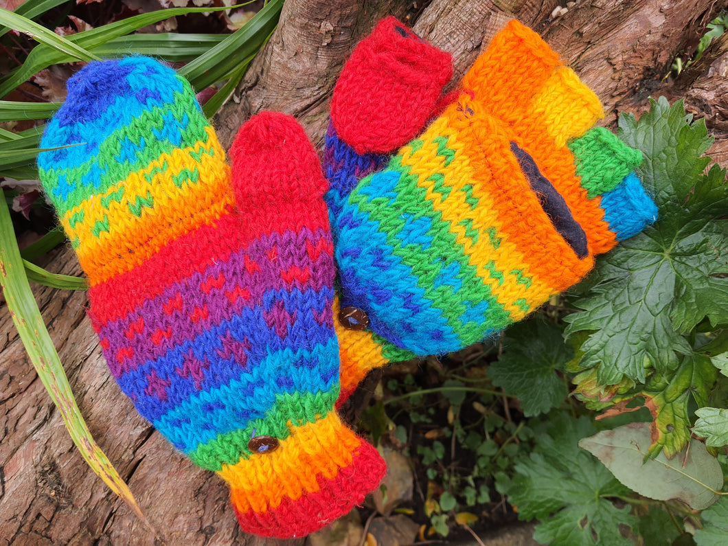 Rainbow Foldover Mittens / Gloves