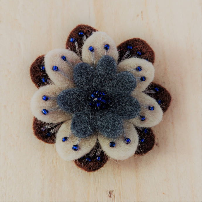 Felt Flower Brooch with Glass Bead Detailing