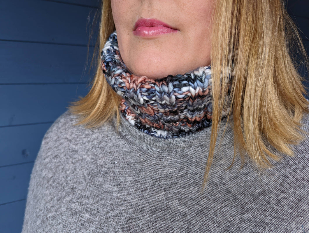 Chunky Tweed Neck Warmer Scarf - Charcoal