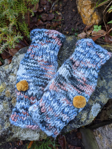 Knitted Pom Pom Mitts - Charcoal