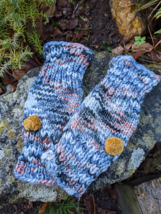 Knitted Pom Pom Mitts - Charcoal