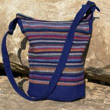 Laden Sie das Bild in den Galerie-Viewer, Blue Cotton Boho Bag Hand-woven in Nepal by a fair trade cooperative.  Matching Purse is available would make a lovely gift for someone special.