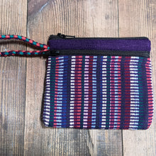 Laden Sie das Bild in den Galerie-Viewer, Purple Cotton Purse, suitable for cards and cash, 3 pockets, two with zips.  Handmade in Nepal.