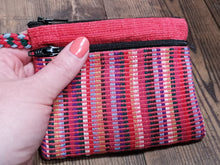 Load image into Gallery viewer, Coral Colour Purse, suitable for cards and cash, 3 pockets, two with zips.  Handmade in Nepal.