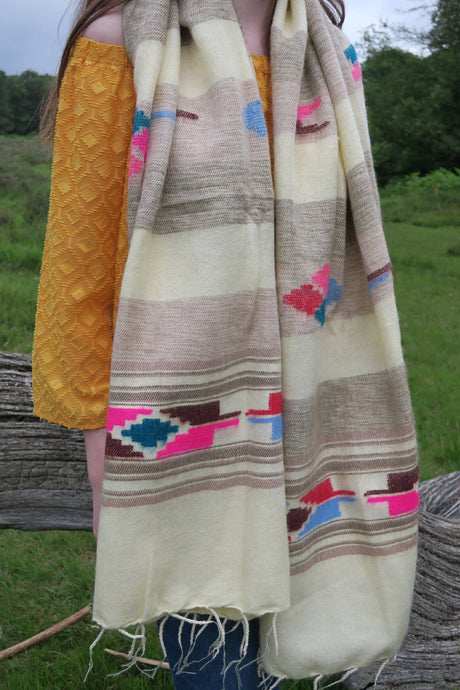 Santa Fe - Boho Style Oversized Scarf - Artic White