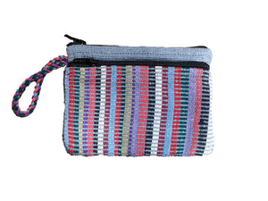 Grey cotton Purse, suitable for cards and cash, 3 pockets, two with zips.  Handmade in Nepal.
